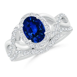 8x6mm AAAA Blue Sapphire and Diamond Crossover Bridal Set in P950 Platinum