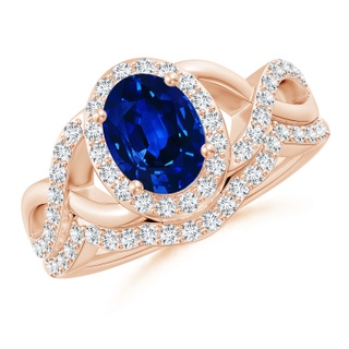 8x6mm AAAA Blue Sapphire and Diamond Crossover Bridal Set in Rose Gold