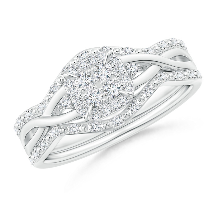 1.8mm GHVS Interlaced Quad Diamond Cushion Halo Bridal Set in P950 Platinum 