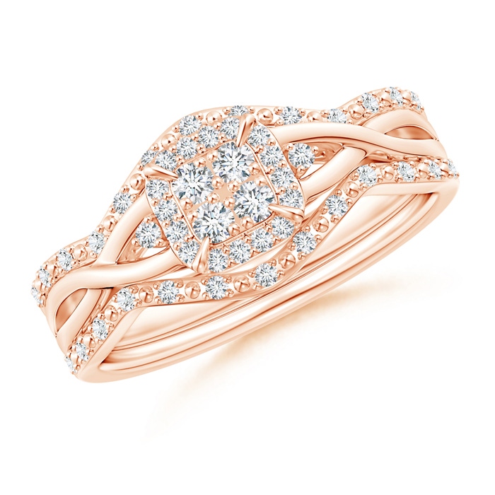1.8mm GHVS Interlaced Quad Diamond Cushion Halo Bridal Set in Rose Gold 