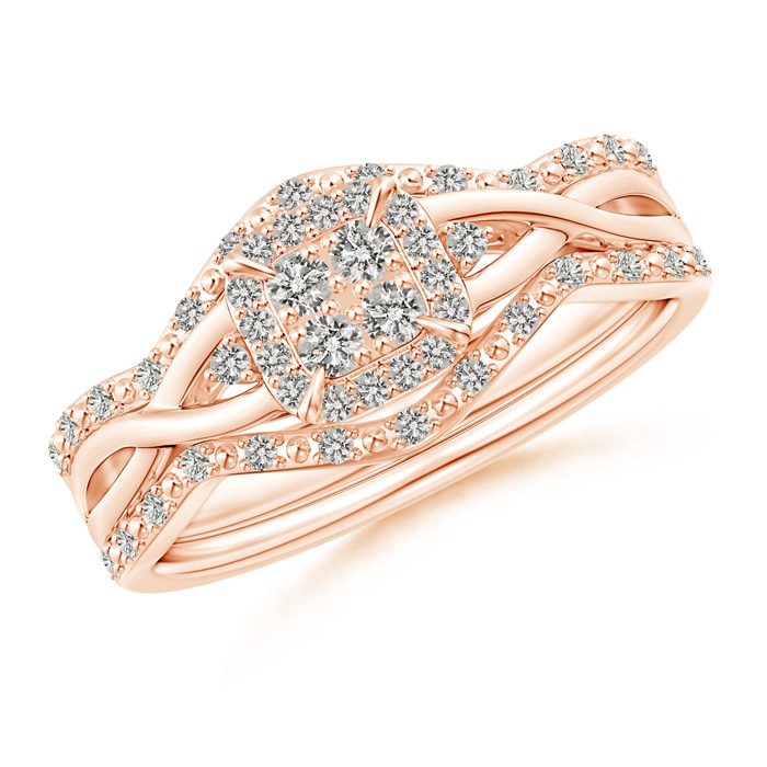 1.8mm JI2 Interlaced Quad Diamond Cushion Halo Bridal Set in Rose Gold 