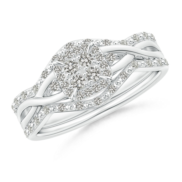 1.8mm JI2 Interlaced Quad Diamond Cushion Halo Bridal Set in White Gold 