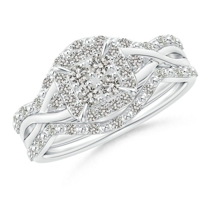 2.2mm JI2 Interlaced Quad Diamond Cushion Halo Bridal Set in P950 Platinum 