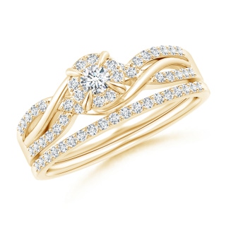 2.9mm GHVS Interlaced Infinity Diamond Bypass Halo Bridal Set in Yellow Gold
