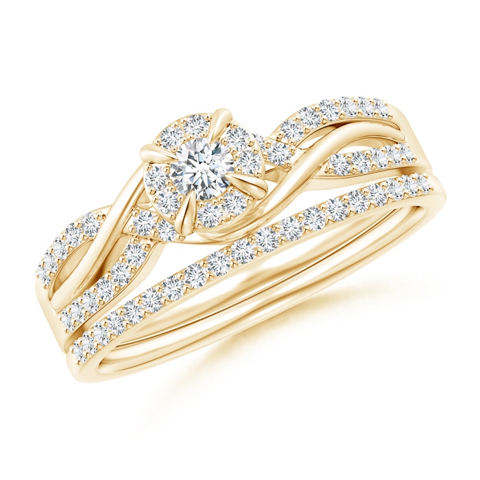 2.9mm GHVS Interlaced Infinity Diamond Bypass Halo Bridal Set in Yellow Gold 