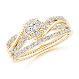 2.9mm HSI2 Interlaced Infinity Diamond Bypass Halo Bridal Set in Yellow Gold