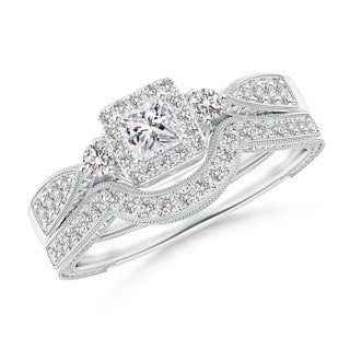 3.2mm II1 Milgrain Laced Princess-Cut Diamond Halo Bridal Set  in White Gold