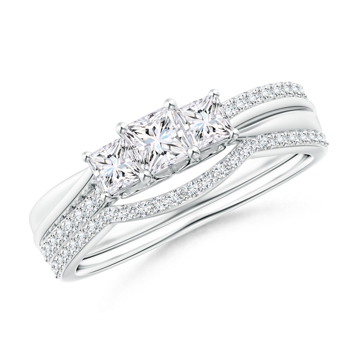 3.5mm GHVS Princess-Cut Diamond Three Stone Bridal Set in White Gold