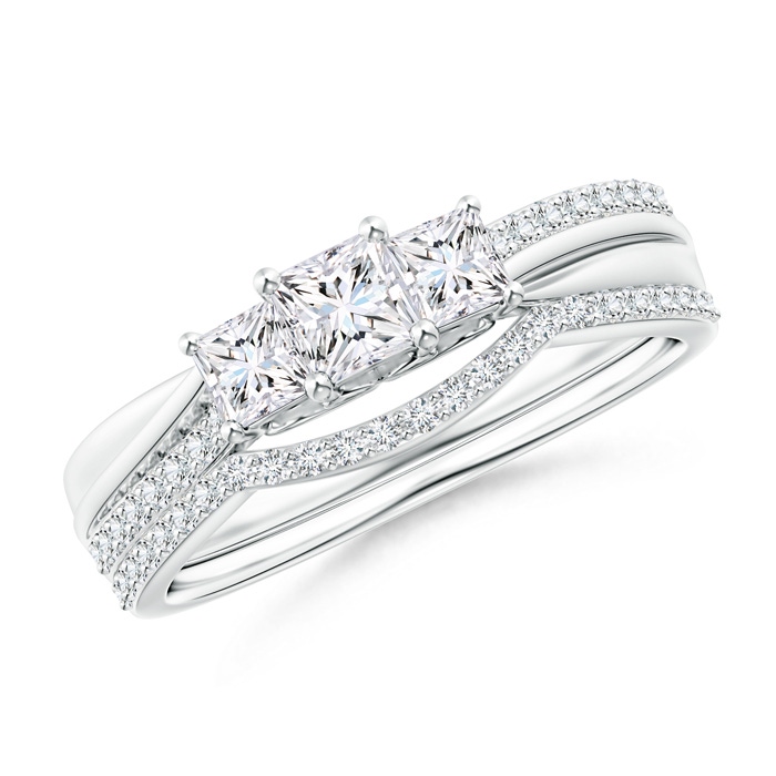 3.5mm GHVS Princess-Cut Diamond Three Stone Bridal Set in White Gold 