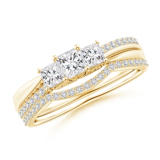 3.5mm HSI2 Princess-Cut Diamond Three Stone Bridal Set in 18K Yellow Gold