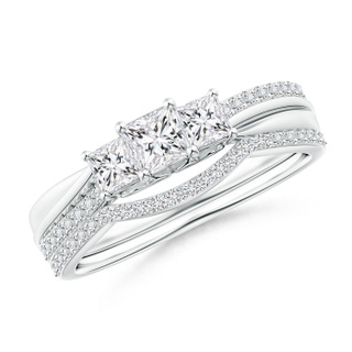 3.5mm HSI2 Princess-Cut Diamond Three Stone Bridal Set in White Gold