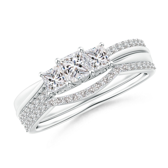 3.5mm II1 Princess-Cut Diamond Three Stone Bridal Set in White Gold