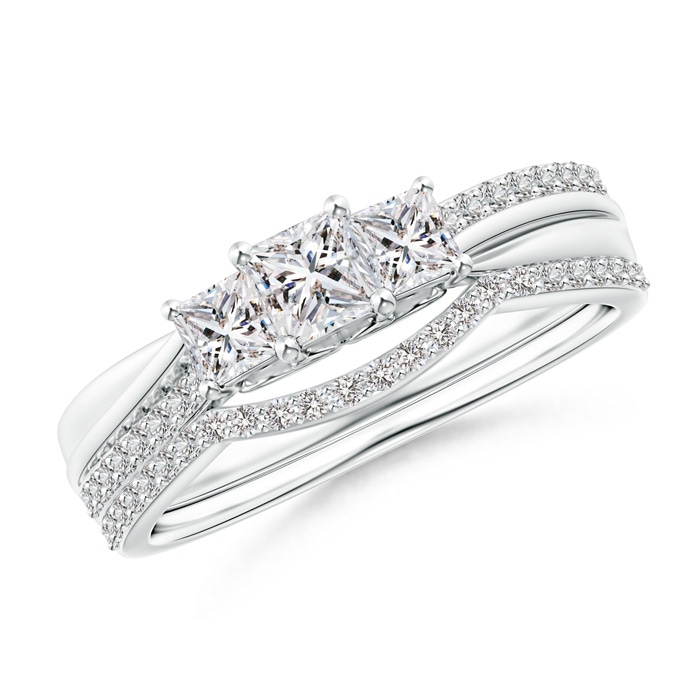 3.5mm II1 Princess-Cut Diamond Three Stone Bridal Set in White Gold 