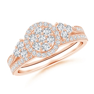 2mm GHVS Trio-Sided Round Diamond Clustre Halo Bridal Set in Rose Gold