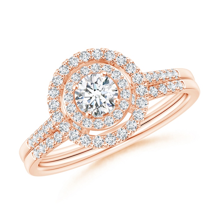 4.2mm GHVS Round Diamond Floating Double Halo Bridal Set in Rose Gold