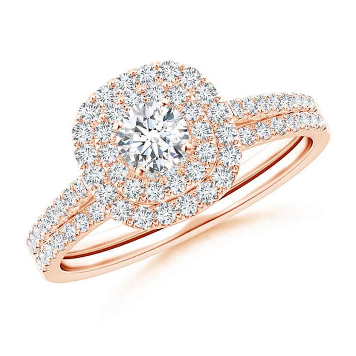 4mm GHVS Classic Diamond Cushion Double Halo Bridal Set in Rose Gold
