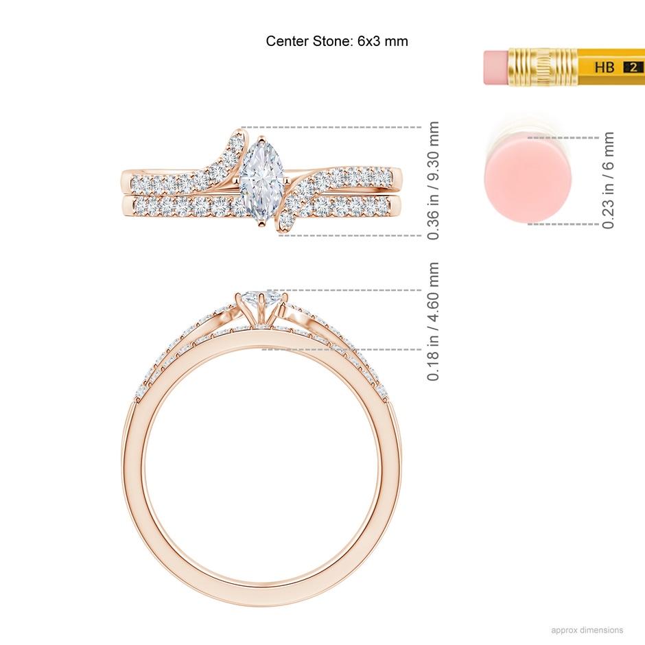 6x3mm GVS2 Marquise Diamond Bypass Bridal Set with Accents in Rose Gold ruler