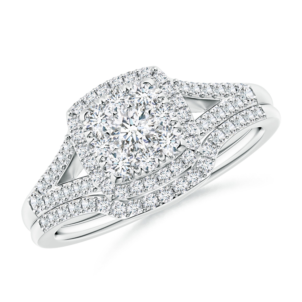 3.3mm GVS2 Cushion Composite Diamond Halo Split Shank Bridal Set in White Gold