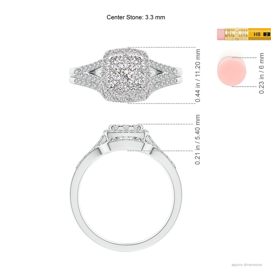 3.3mm IJI1I2 Cushion Composite Diamond Halo Split Shank Bridal Set in P950 Platinum ruler