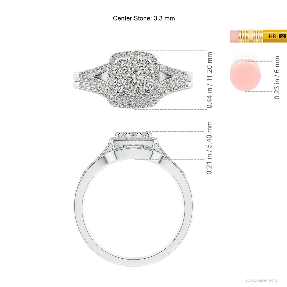 3.3mm KI3 Cushion Composite Diamond Halo Split Shank Bridal Set in P950 Platinum ruler