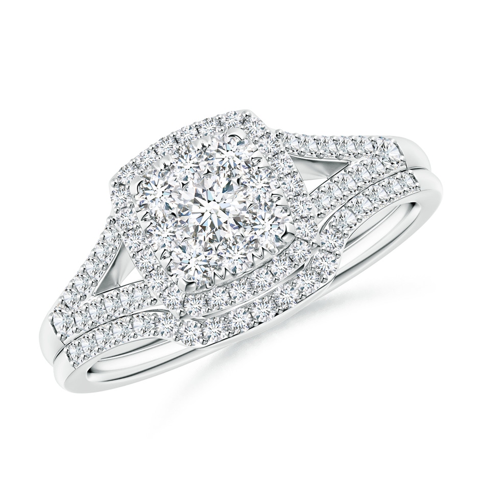 3mm GVS2 Cushion Composite Diamond Halo Split Shank Bridal Set in P950 Platinum 