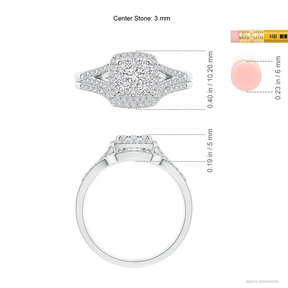 3mm HSI2 Cushion Composite Diamond Halo Split Shank Bridal Set in P950 Platinum ruler
