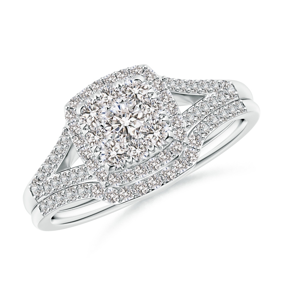 3mm IJI1I2 Cushion Composite Diamond Halo Split Shank Bridal Set in 9K White Gold 