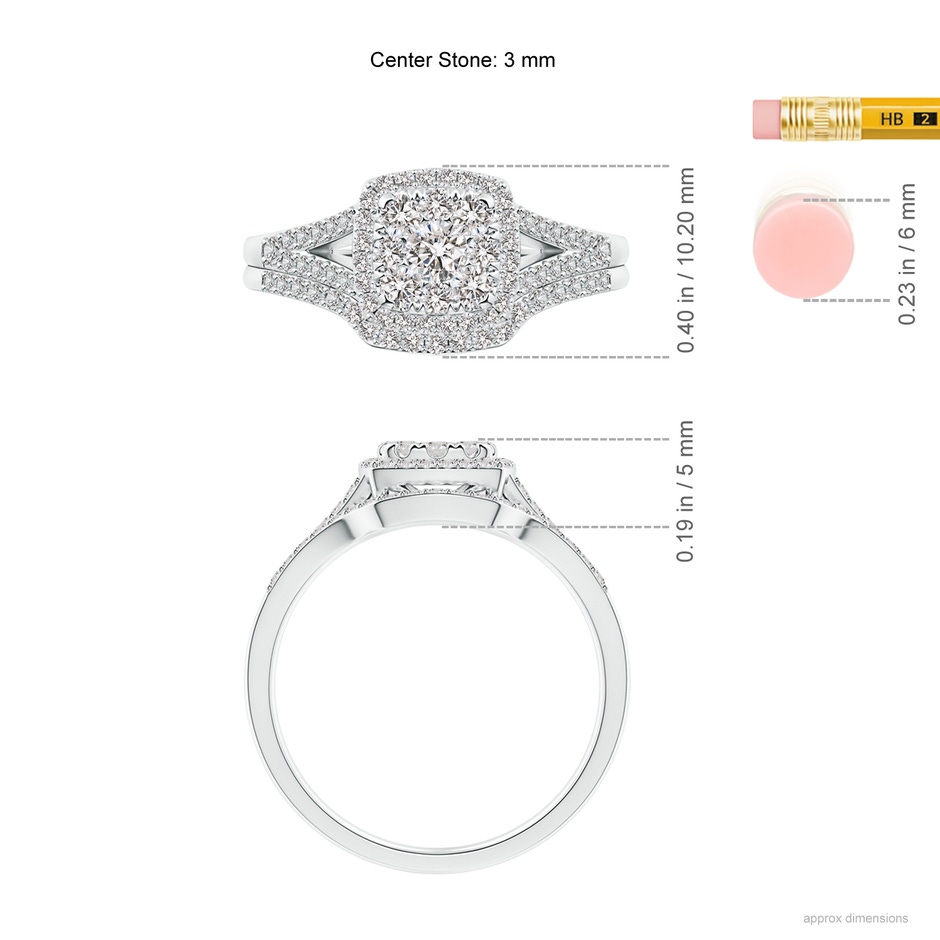 3mm IJI1I2 Cushion Composite Diamond Halo Split Shank Bridal Set in 9K White Gold ruler
