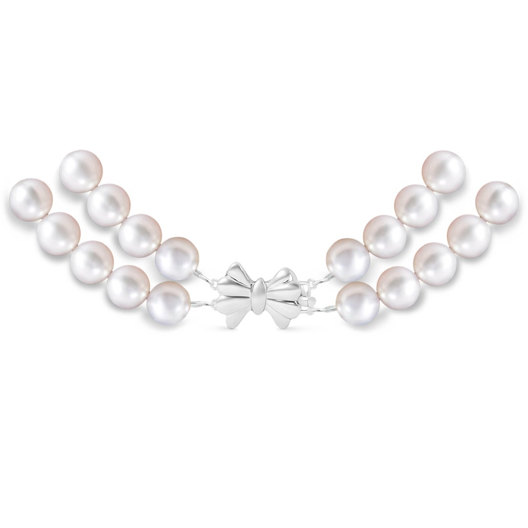 6-7mm Double Row Bowknot 6-7mm, 18" Japanese Akoya Pearl Double Strand Necklace in White Gold - side 2