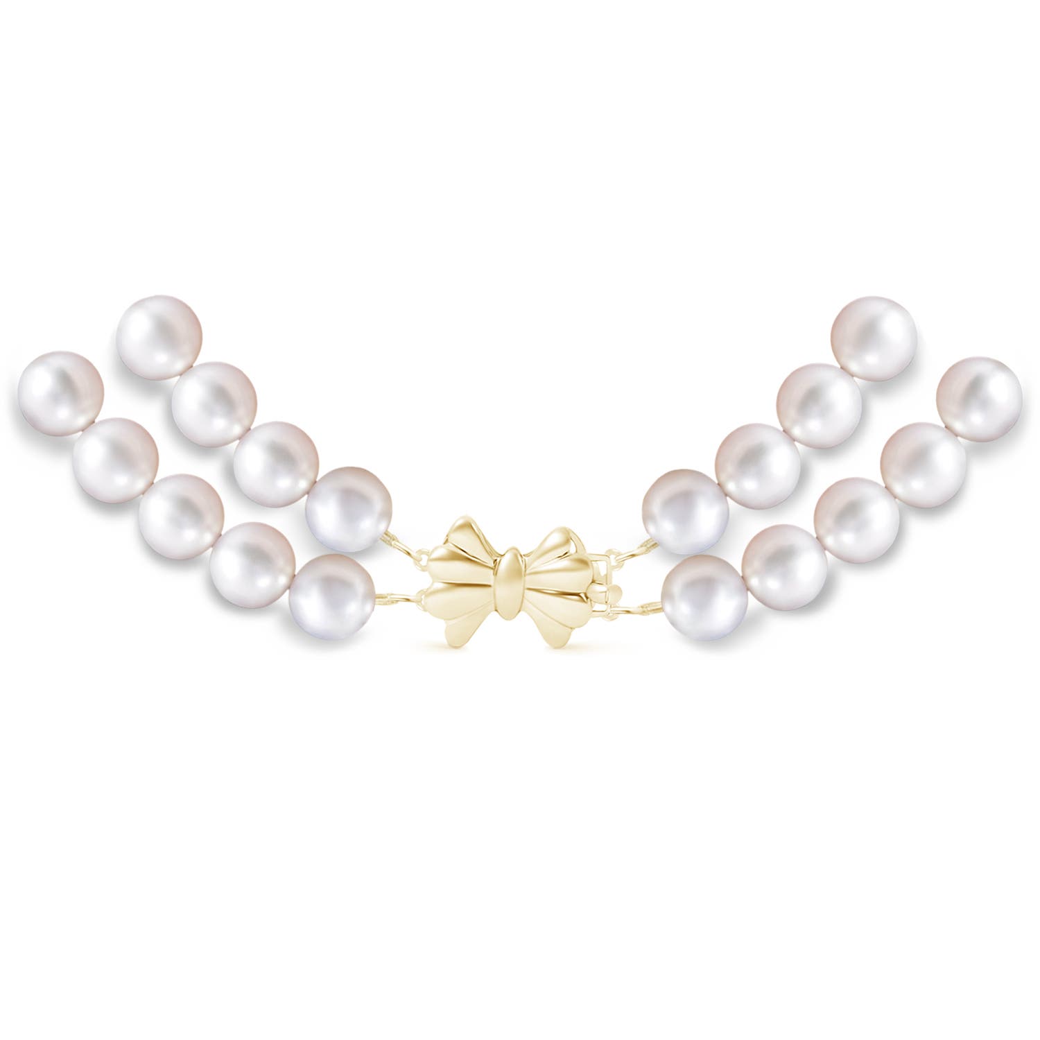 6-7mm Double Row Bowknot 6-7mm, 18" Japanese Akoya Pearl Double Strand Necklace in Yellow Gold
