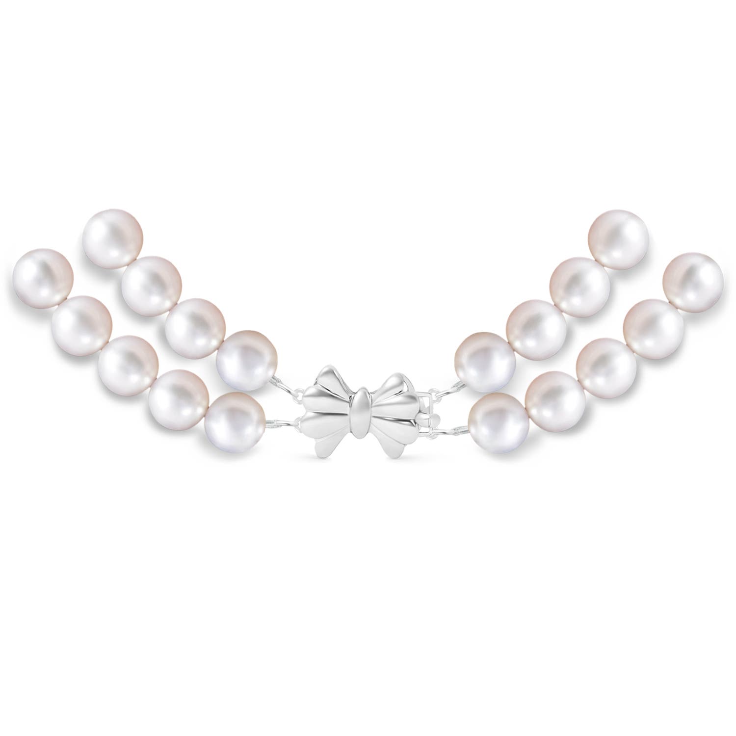 7-8mm Double Row Bowknot 7-8mm, 18" Japanese Akoya Pearl Double Line Necklace in White Gold - side 2