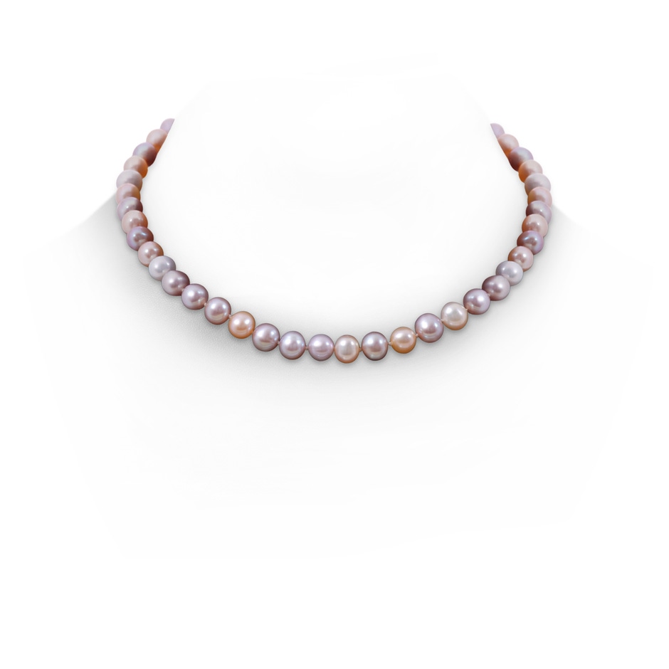 Ball Clasp 7-8mm 7-8mm, 18" Multicolour Freshwater Pearl Necklace in White Gold 