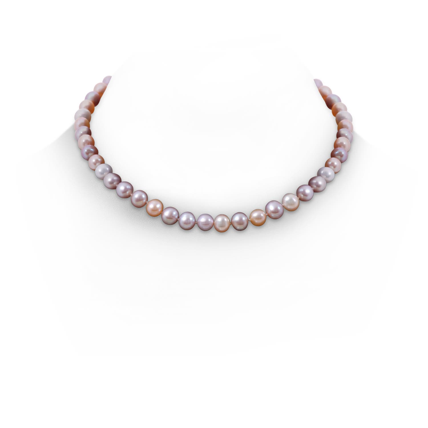 Semi Frosted Diamond Clasp 7-8mm 7-8mm, 18" Multicolor Freshwater Pearl Necklace in White Gold