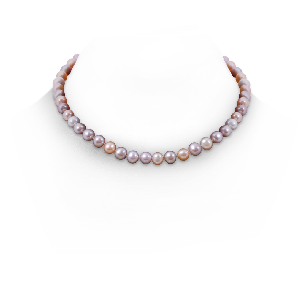 Semi Frosted Diamond Clasp 7-8mm 7-8mm, 18" Multicolour Freshwater Pearl Necklace in Yellow Gold 