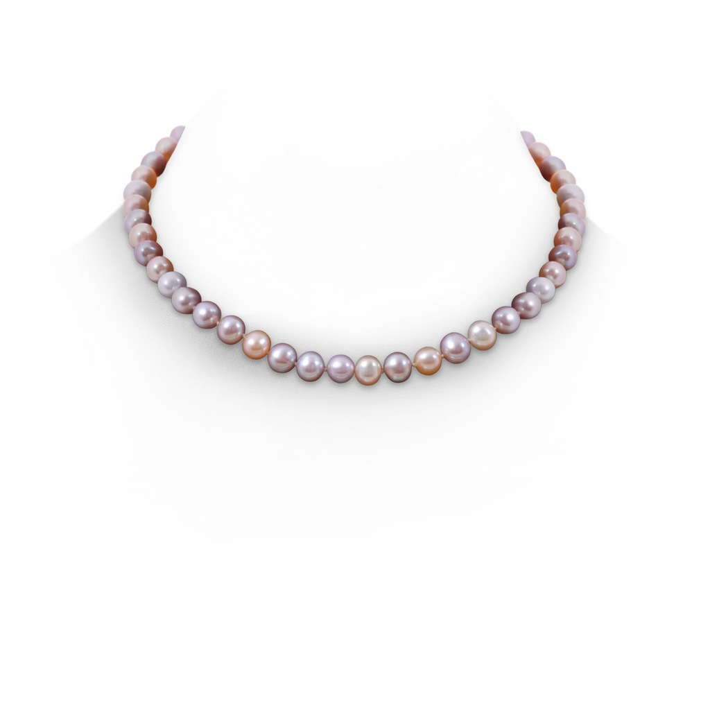 Semi Frosted Diamond Clasp 7-8mm 7-8mm, 18" Multicolour Freshwater Pearl Necklace in Yellow Gold