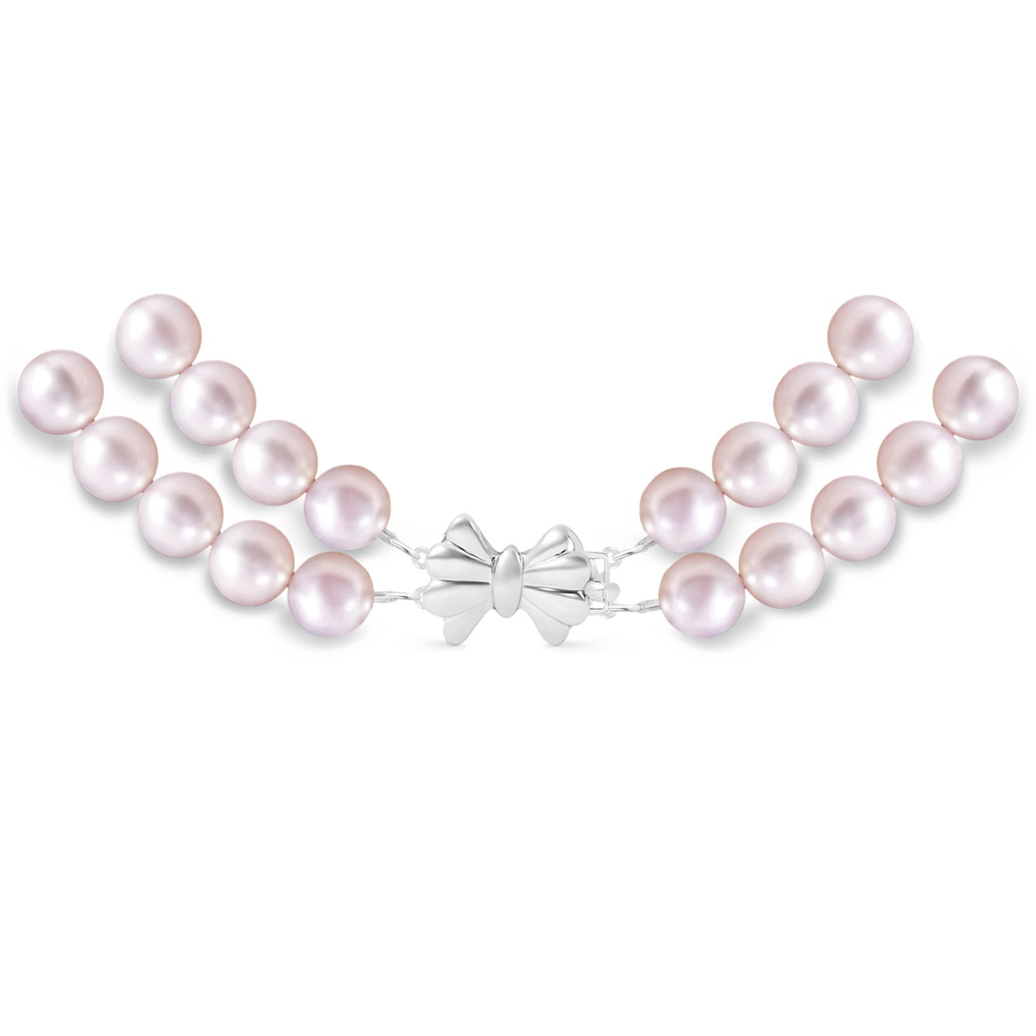 Double Row Bowknot 7-8mm 7-8mm, 20" Japanese Akoya Pearl Double Line Necklace in White Gold - side 2