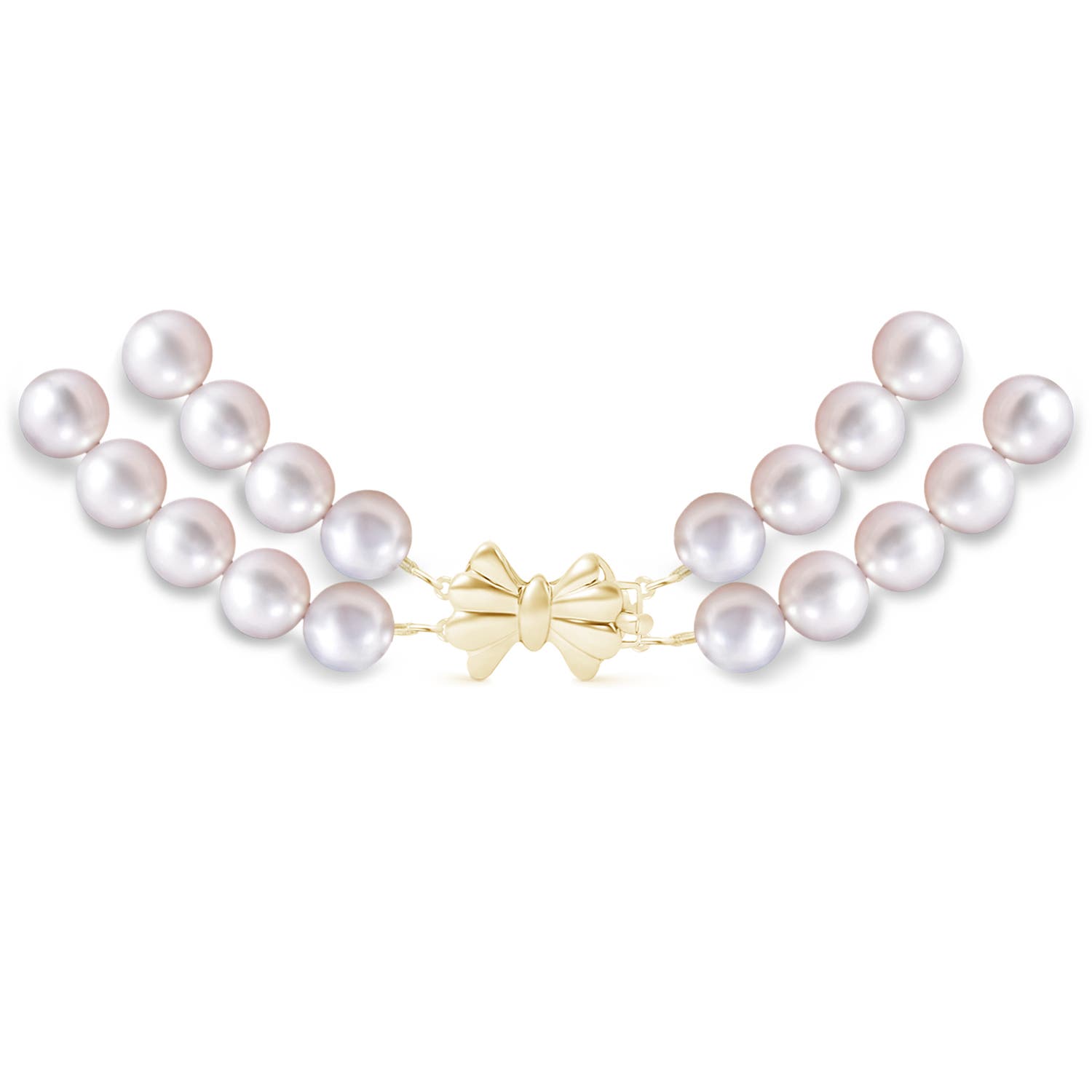 Double Row Bowknot 7-8mm 7-8mm, 20" Japanese Akoya Pearl Double Line Necklace in Yellow Gold
