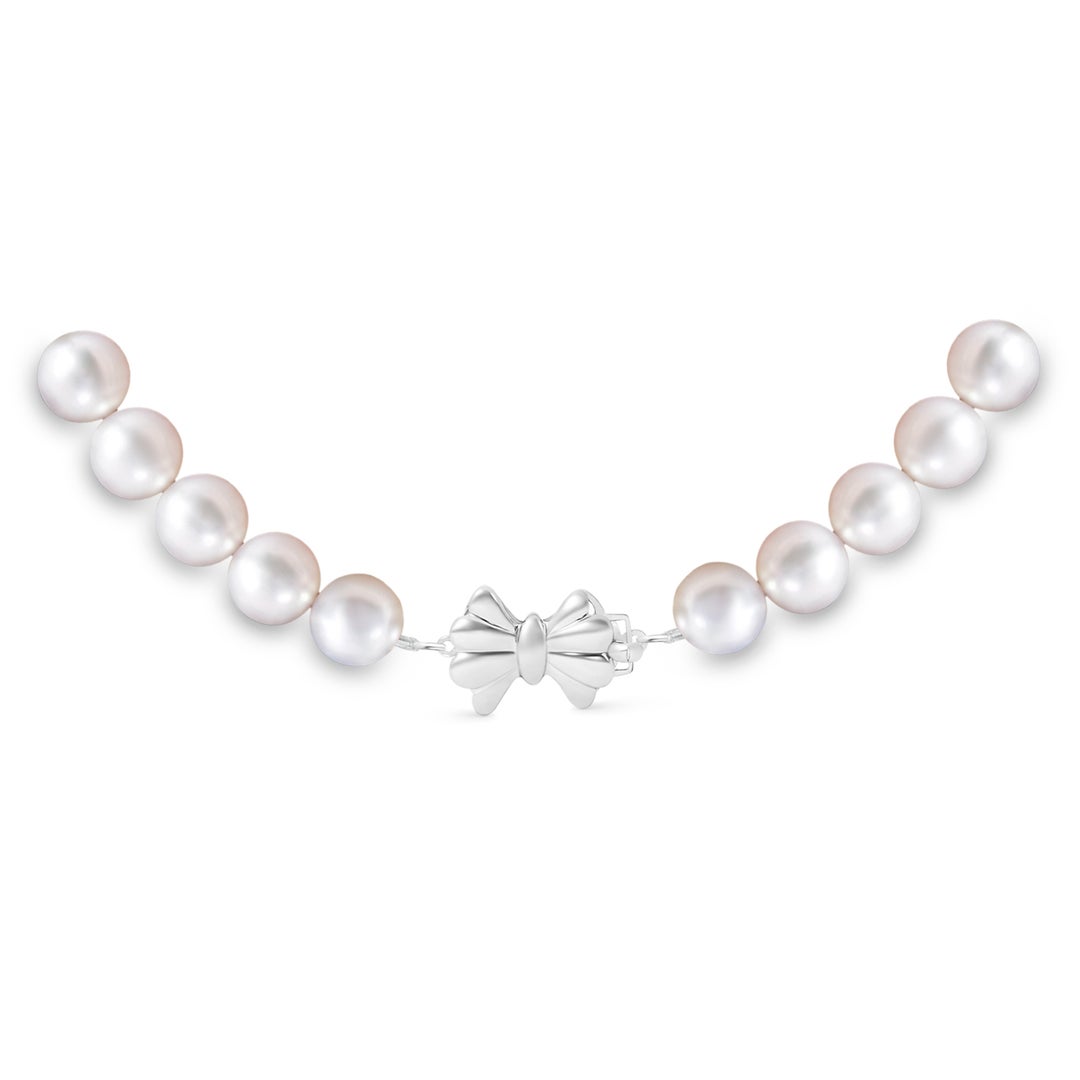 6-7mm Single Row Bow 6-7mm, 16" Japanese Akoya Pearl Single Strand Necklace in White Gold - side 5