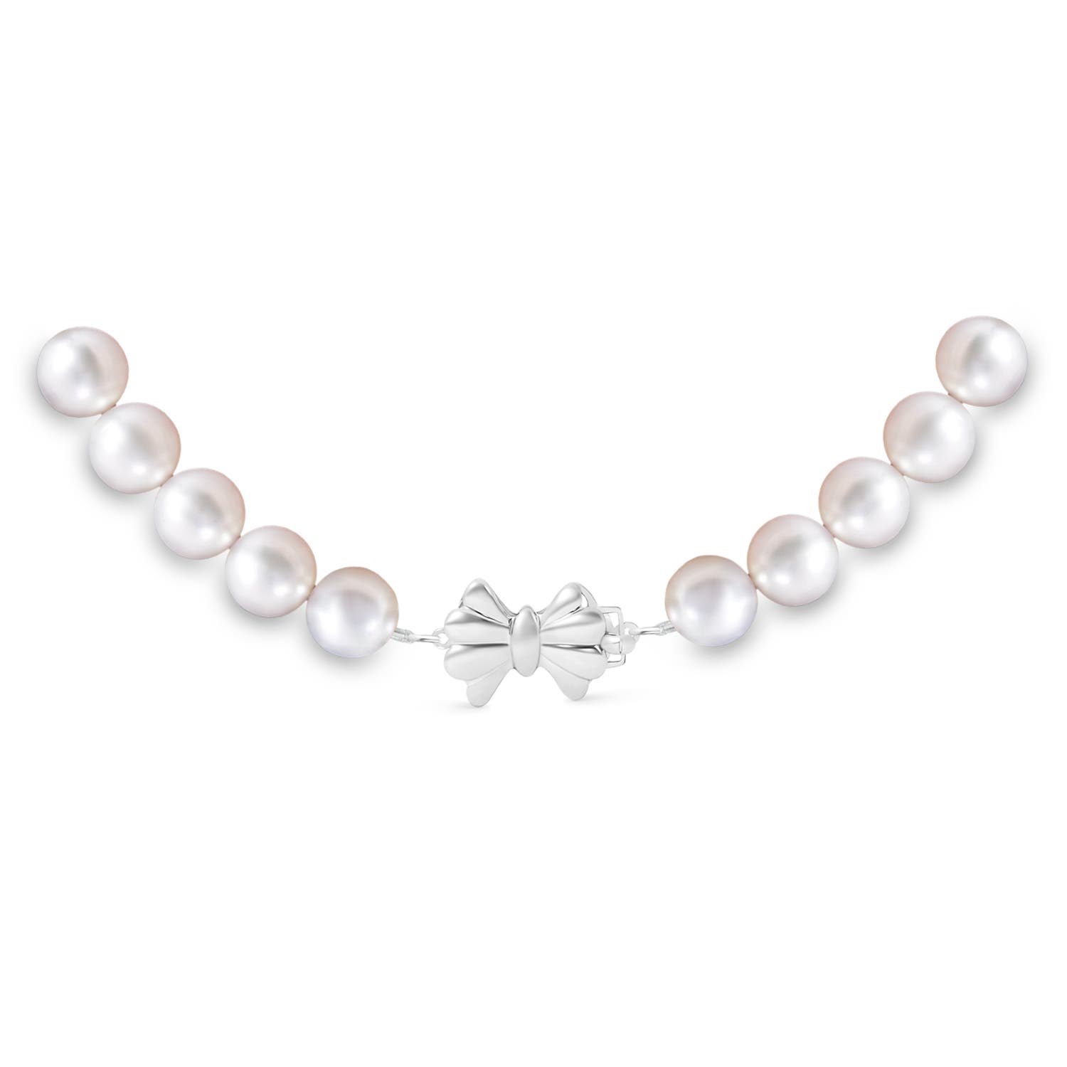 7-8mm Single Row Bow 7-8mm, 18" Single Strand Japanese Akoya Pearl Necklace in White Gold - side 2