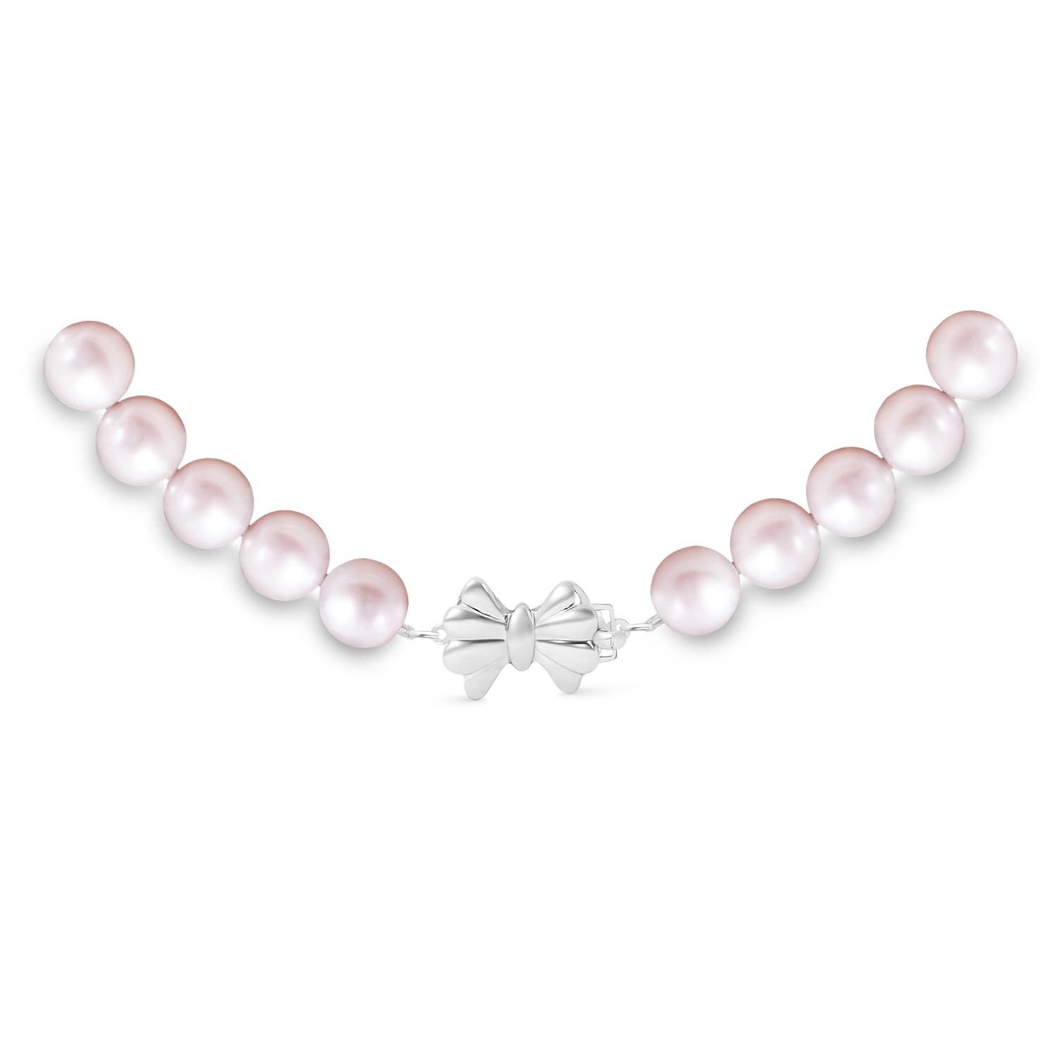 7-8mm Single Row Bow 7-8mm, 18" Single Strand Freshwater Pearl Necklace in White Gold - side 2