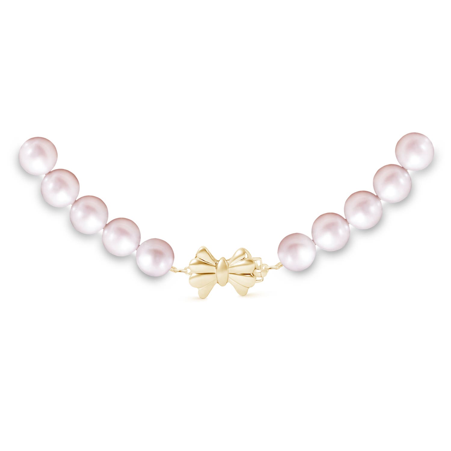 7-8mm Single Row Bow 7-8mm, 18" Single Strand Freshwater Pearl Necklace in Yellow Gold