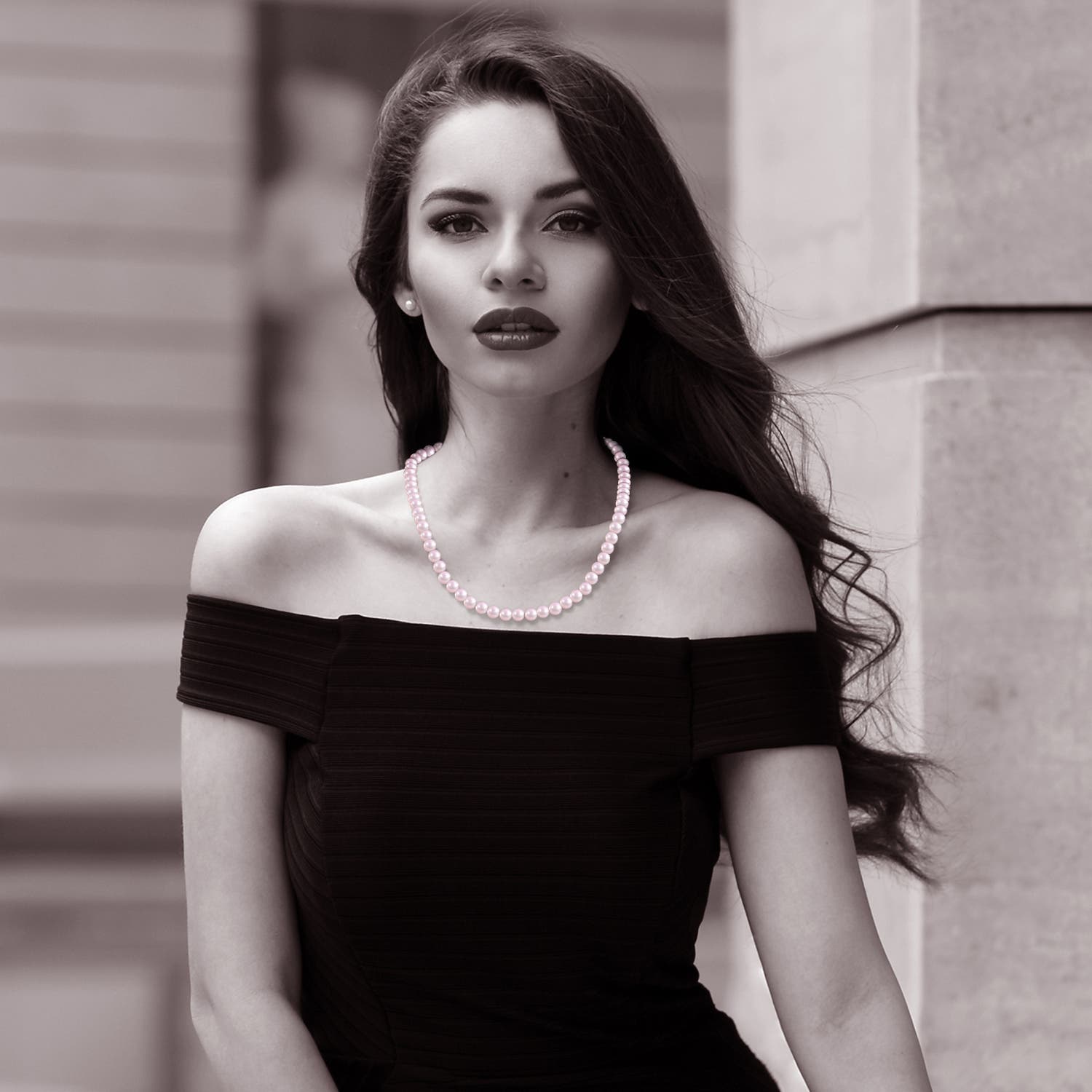 8-9mm Ball Clasp 8-9mm, 20" Japanese Akoya Pearl Single Strand Necklace in White Gold - body_view 1