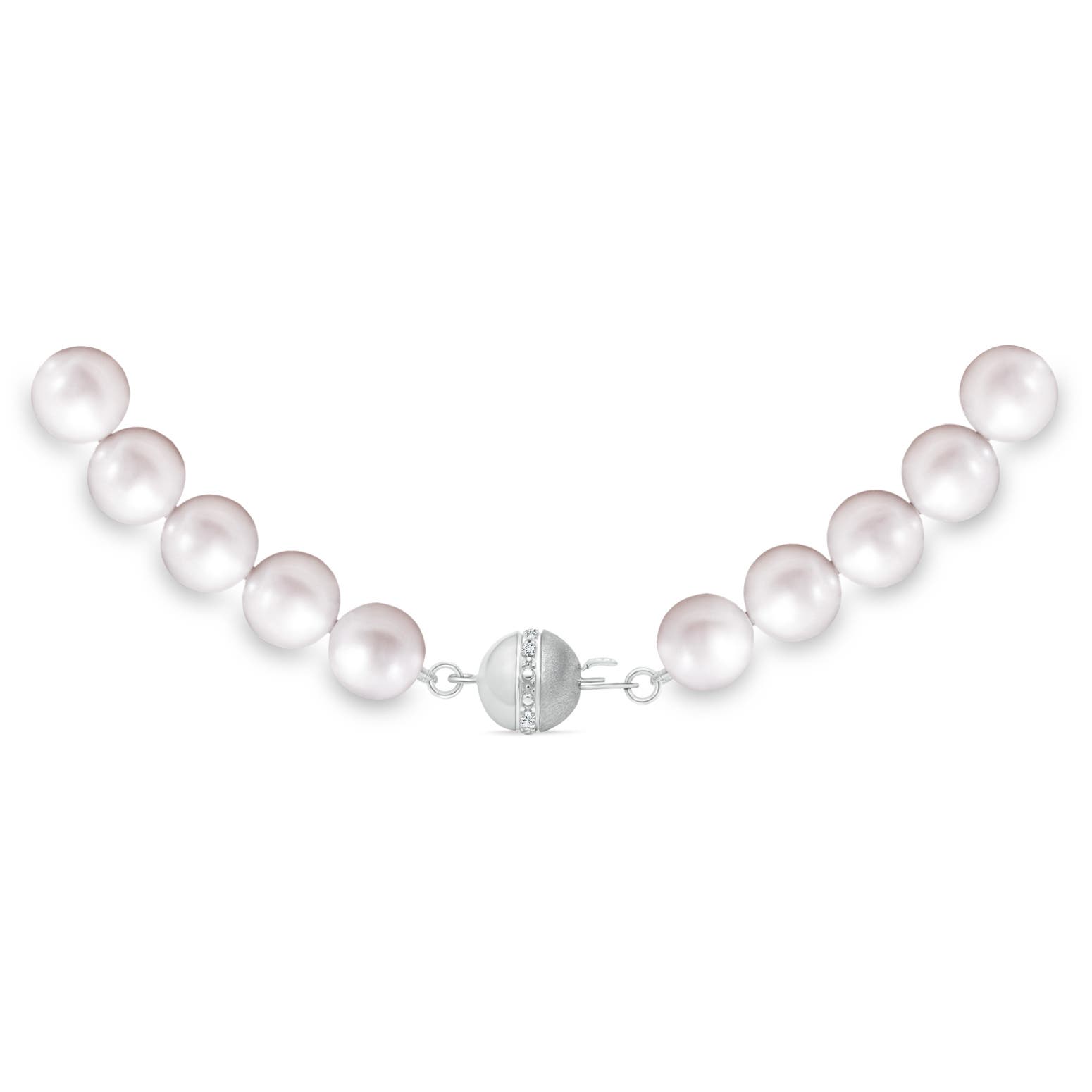 8-9mm Semi Frosted Diamond Clasp 8-9mm, 20" Freshwater Pearl Single Strand Necklace in White Gold