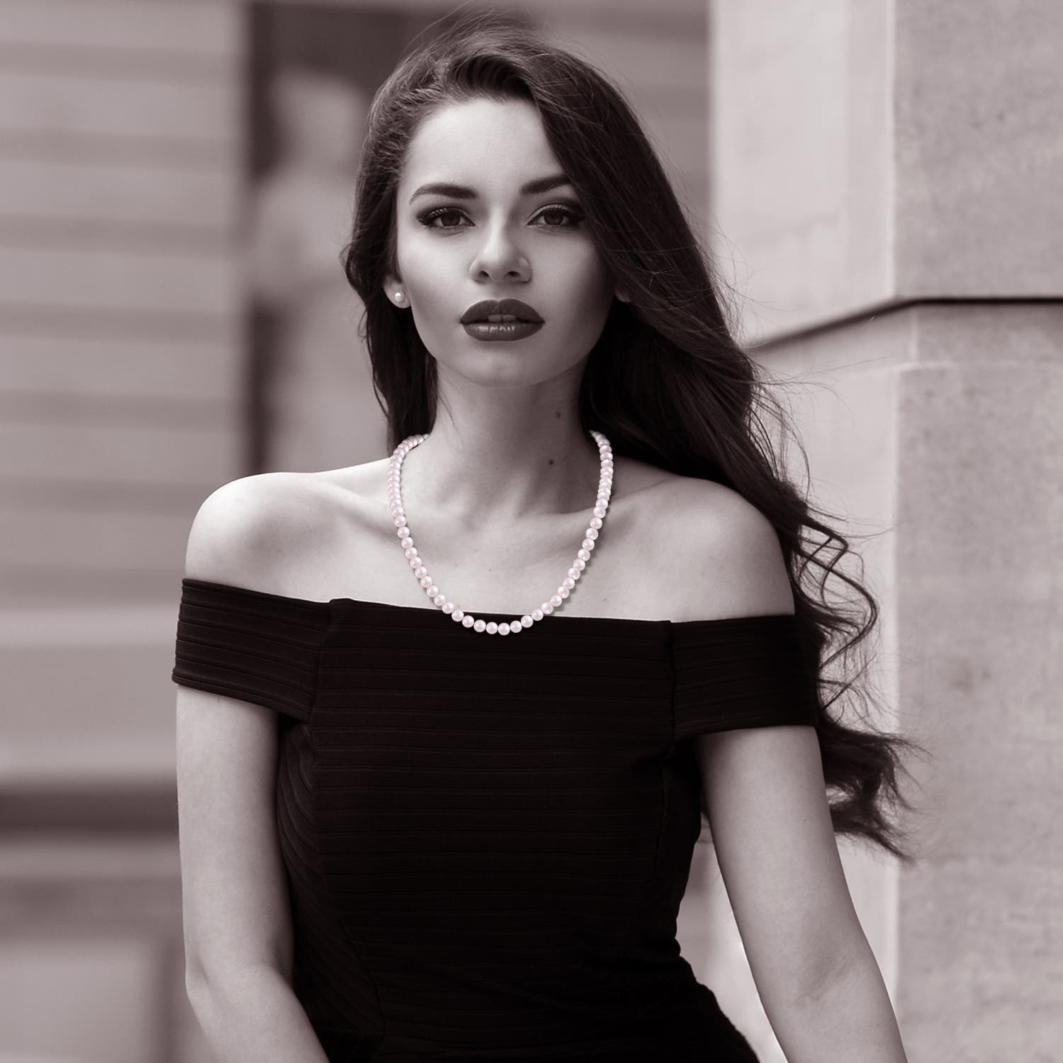 Ball Clasp 6-7mm 6-7mm, 22" Japanese Akoya Pearl Single Strand Necklace in White Gold - body_view 1