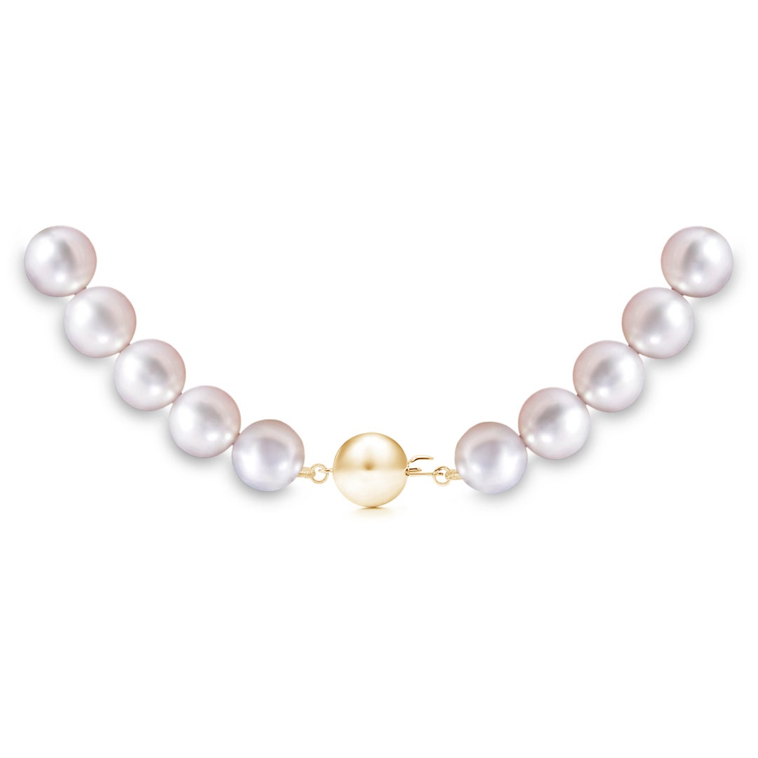 Ball Clasp 6-7mm 6-7mm, 22" Japanese Akoya Pearl Single Strand Necklace in Yellow Gold - side 2
