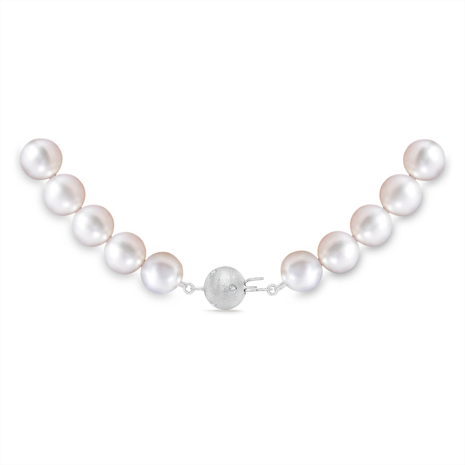 Dia Frosted Ball 6-7mm 6-7mm, 22" Japanese Akoya Pearl Single Strand Necklace in White Gold
