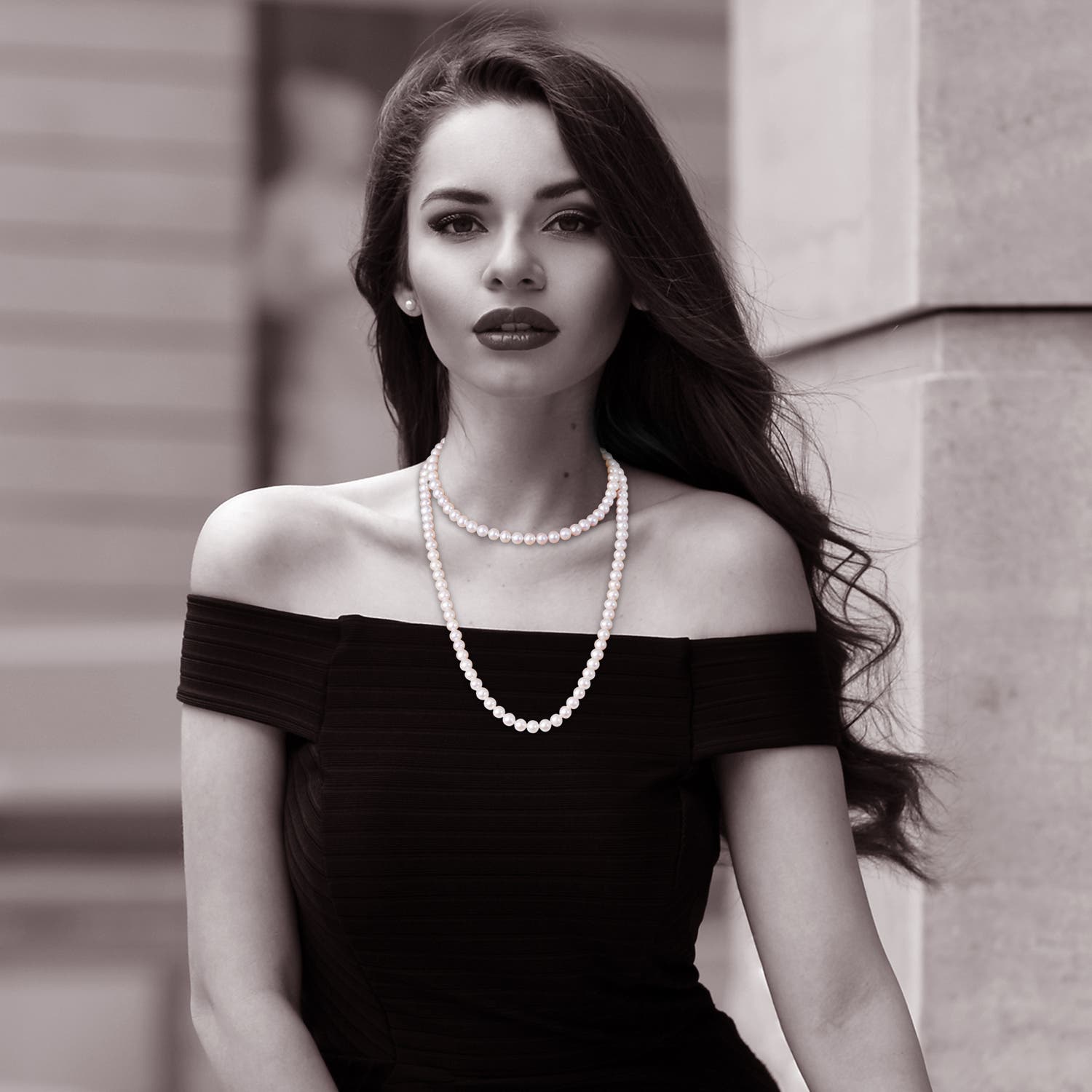6.5-7mm Ball Clasp 40" Freshwater Pearl Rope Necklace in White Gold - body_view 6