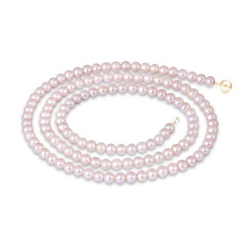 6.5-7mm Ball Clasp 40" Freshwater Pearl Rope Necklace in Yellow Gold