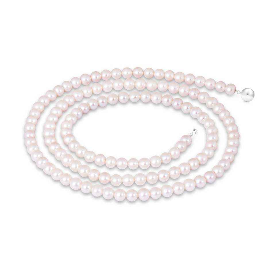 7-7.5mm Ball Clasp 30" Freshwater Pearl Single Line Opera Necklace in White Gold 