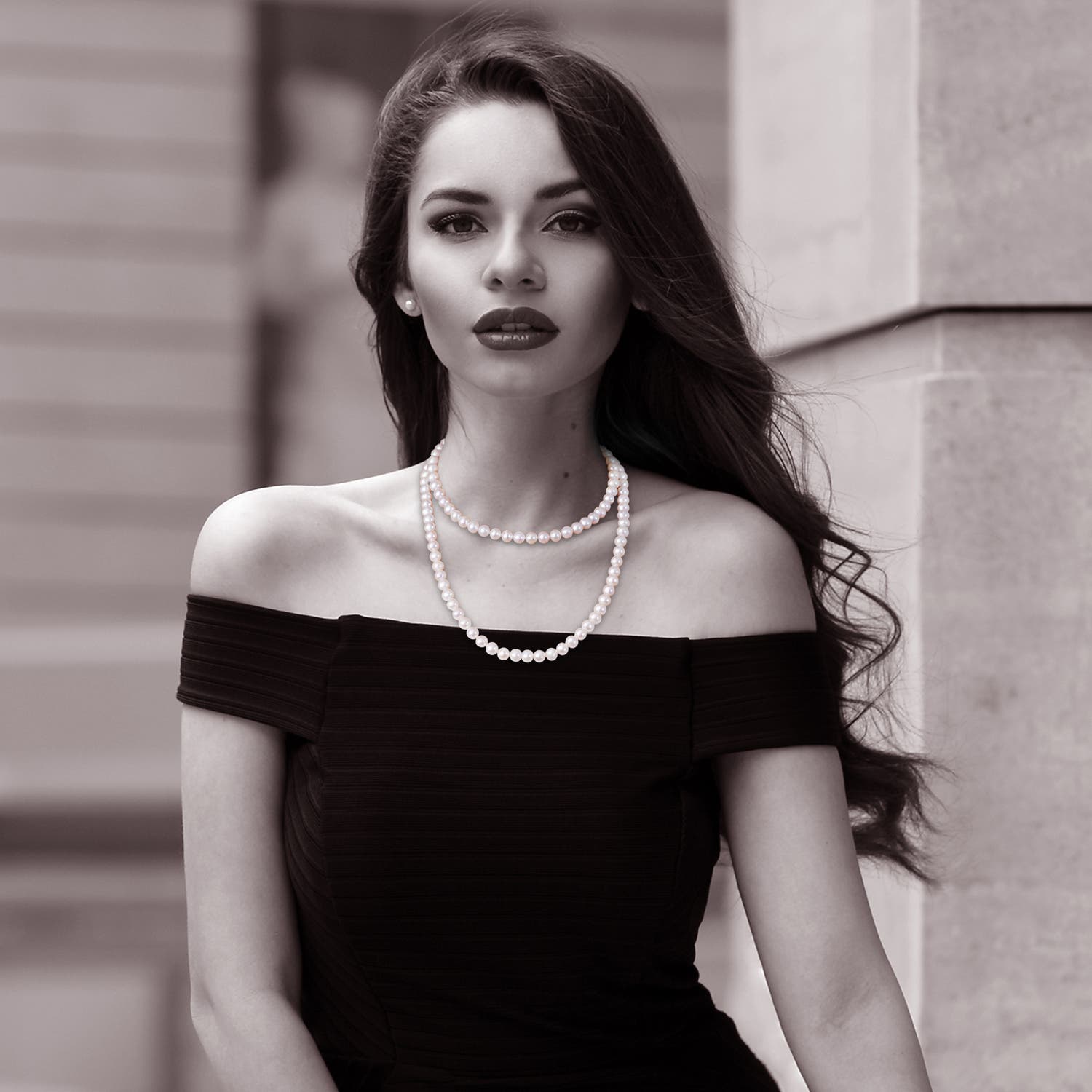 7.5-8mm Ball Clasp 30" Freshwater Pearl Single Line Opera Strand in White Gold - body_view 6